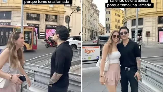 Christian Nodal afuera de una tienda Pronovias en Roma
