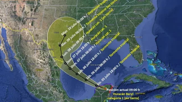 Posible trayectoria de Beryl. Foto: SMN