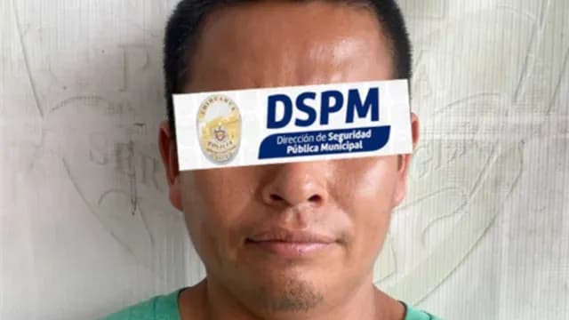 El guardia de seguridad, quien dijo llamarse Anisefero J.Ch. de 32 años, fue detenido, asegurado y puesto a disposición de la Fiscalía General del Estado. Foto: DSPM Chihuahua