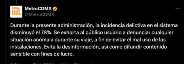 Mensaje del metro sobre actos sexuales en sus vagones
