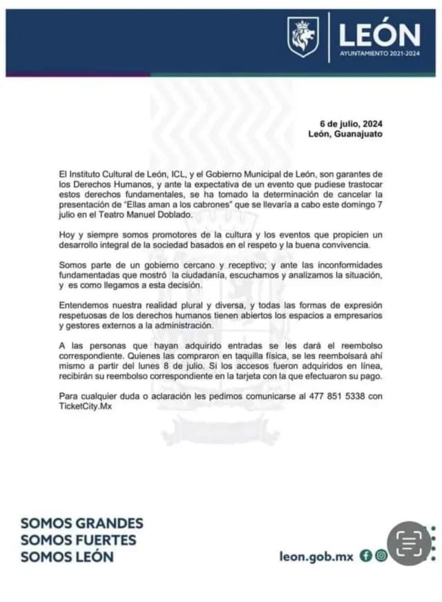 Comunicado sobre evento cancelado en León de Temach