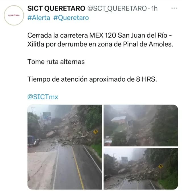 Carretera Federal 120 San Juan del Río-Xilitla Cerrada