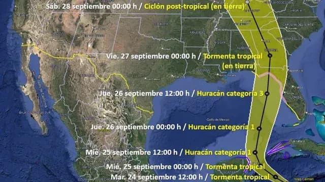 Trayectoria prevista de la tormenta tropical Helene. Foto: SMN