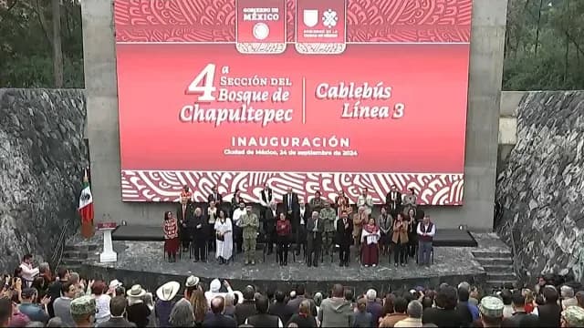 Evento de inauguración de la Cuarta Sección de Chapultepec y la Línea 3 del Cablebús. Foto: YouTube @CEPROPIE