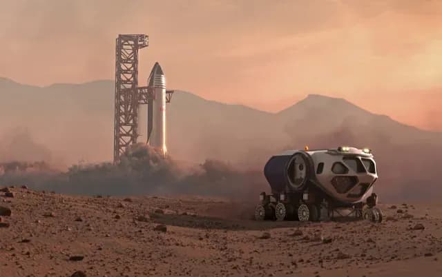 Ilustración artística de una misión de SpaceX en Marte