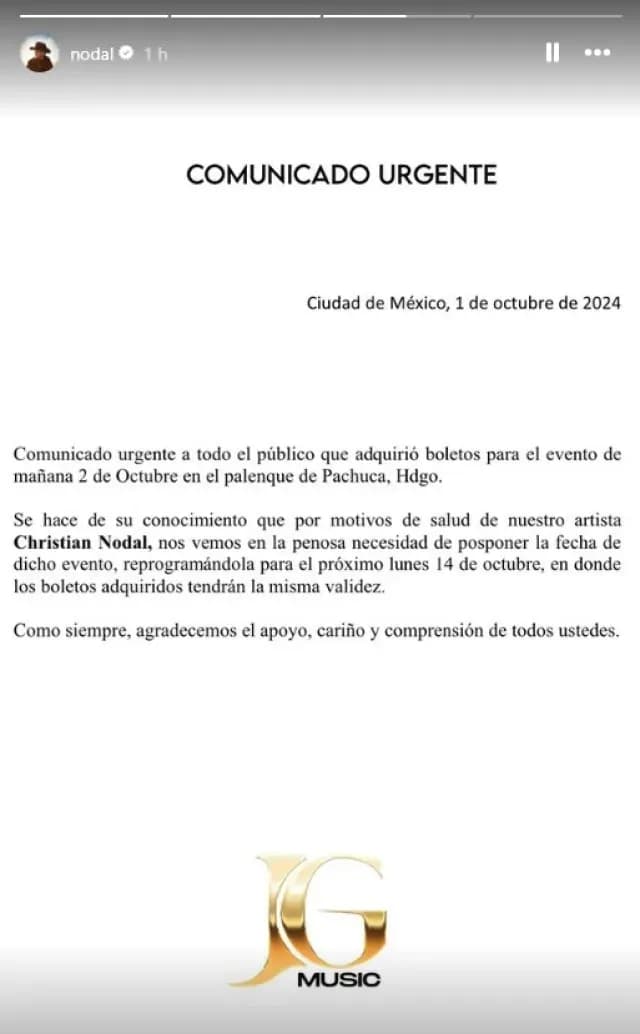 El comunicado de Christian. Foto nodal