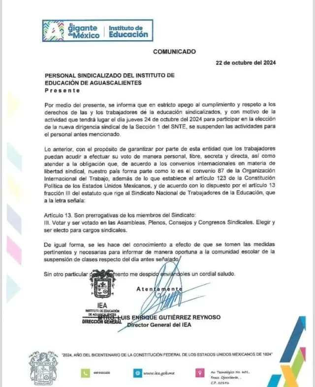 Boletín de SNTE Aguascalientes. Foto: SNTE