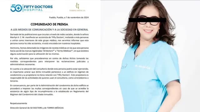 Comunicado de Prensa del Hospital 50 Fifty Doctors y Torres Médicas de Puebla. Foto: Instagram @50doctors
