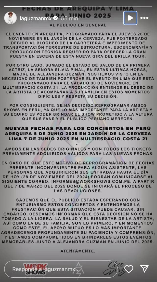 Alejandra Guzmán canceló conciertos por la muerte de Silvia Pinal
