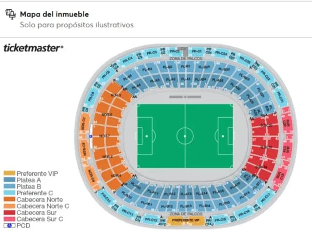 Mapa boletos Cruz Azul vs América
