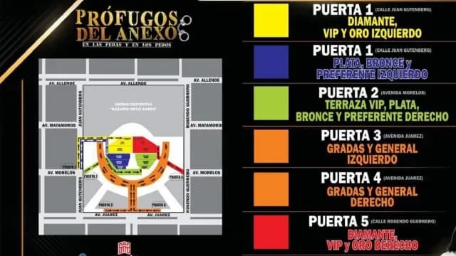 Mapa Estadio Revolución para concierto Prófugos del Anexo Torreón 2024