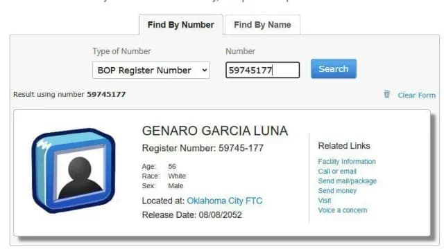 Ficha de estatus de transferencia de Genaro García Luna. Foto: BOP