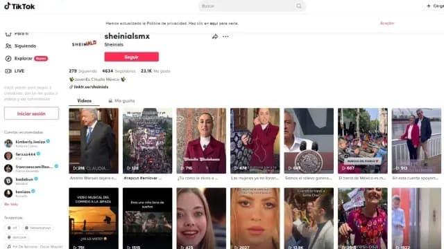 Cuenta de Sheinials, grupo que apoya a Claudia Sheinbaum