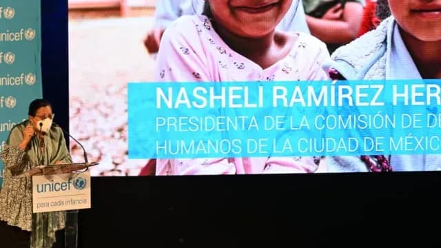 Nashieli Ramírez Hernández, titular de la CDHCDMX, participa durante informe de UNICEF. Foto: Twitter @CDHCMX
