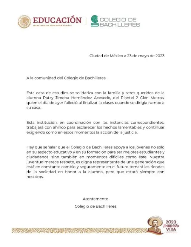 Comunicado del Colegio de Bachilleres tras muerte de estudiante