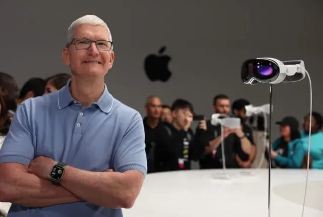 Tim Cook, CEO de Apple, junto a los Apple Vision Pro