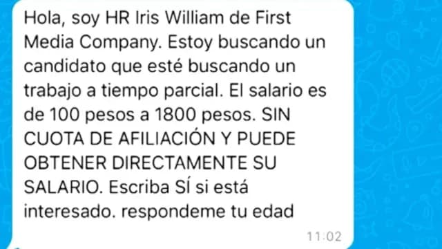 tipo de mensaje de whatsapp que frecuentemente mandan para robar informacion