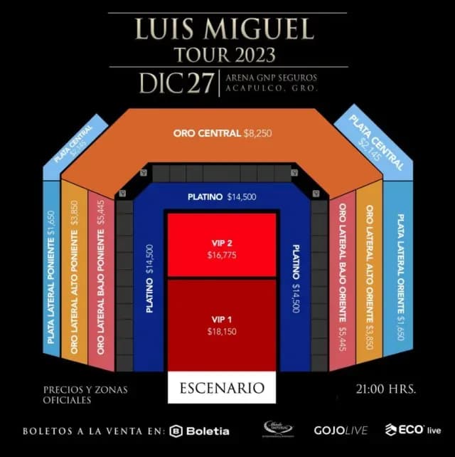 Precios para concierto de Luis Miguel en Acapulco