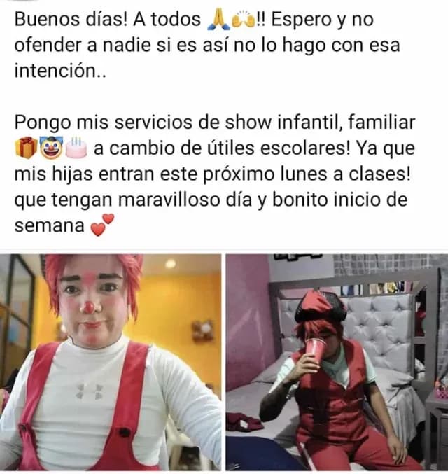 Kokito de Dulce ofrece shows a cambio de útiles escolares