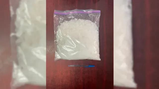 Dosis de metanfetamina decomisada a dos jóvenes en Mexicali, BC. Foto: DSPM