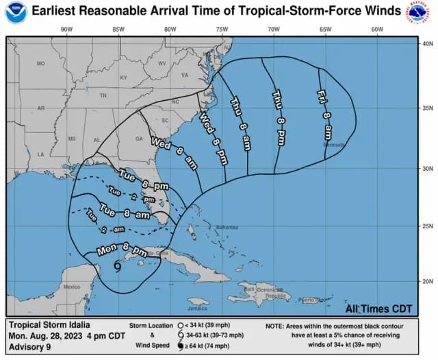 Trayectoria de la tormenta tropical Idalia