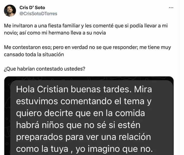 Cristian Soto denunció homofobia por parte de su familia