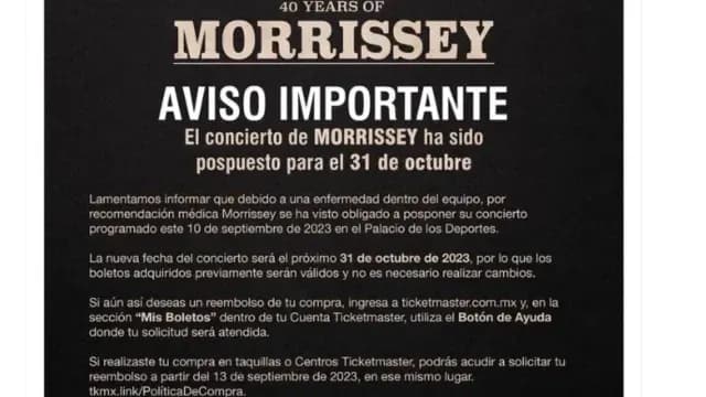 Morrisey Pospone Concierto en CDMX 2023