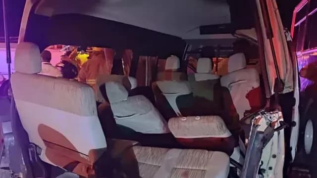 Unidad de INAMI involucrada en accidente en Mexicali, Baja California. Foto: N+