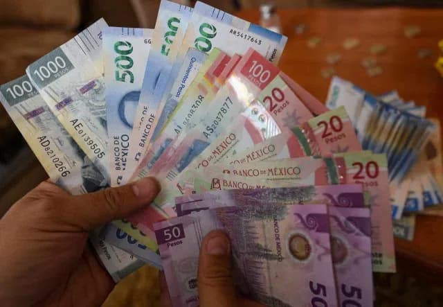 Persona sostiene varios billetes de pesos mexicanos