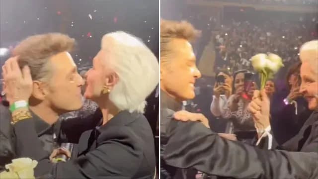 Luis Miguel y Carolina Herrera se saludan en concierto