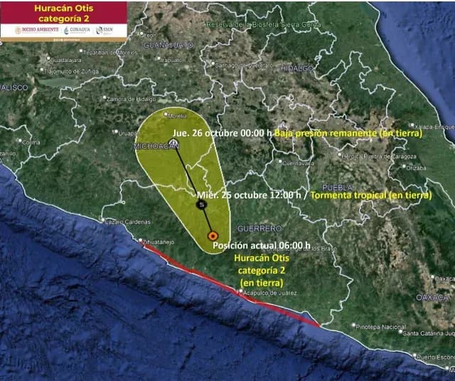 Trayectoria del Huracán Otis Hoy 25 de octubre 2023