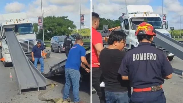 Tráiler es atravesado por viga en Periférico de Mérida