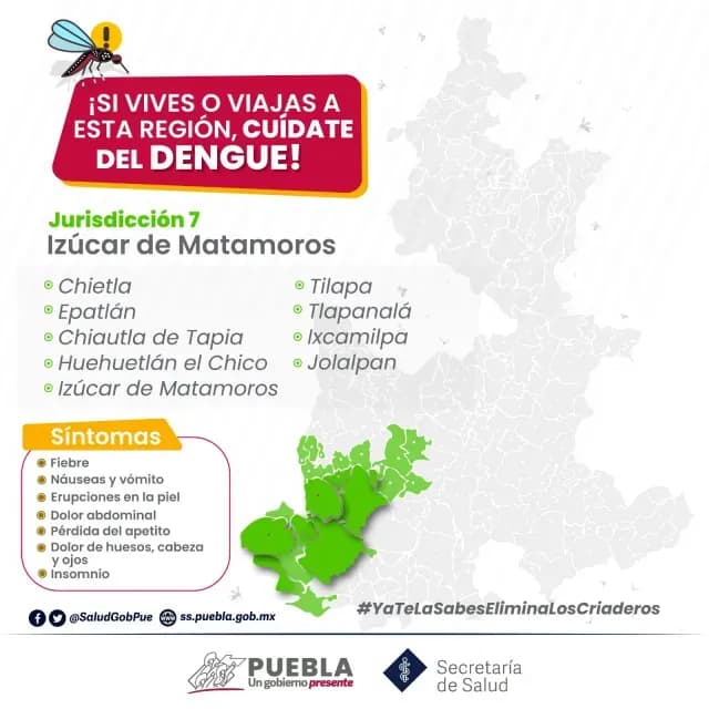 Zonas con Riesgo de Dengue en Puebla. Foto: Secretaria de Salud
