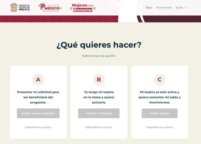 Detalle de las opciones en el sitio de Mujeres con Bienestar 2023