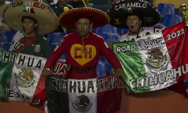 El aficionado Caramelo ha portado artículos con la bandera nacional, con diversos textos y logos. Foto: Cuartoscuro | Archivo