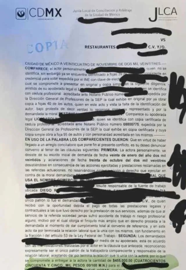 Dictamen de Conciliación y Arbitraje sobre indemnización de mesero