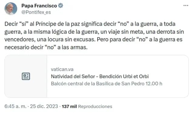 Mensaje navideño del papa Francisco en redes sociales