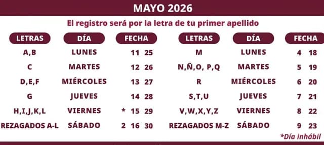 Calendario de registro de credencial de salud de mayo. Foto: Secretaría del Bienestar