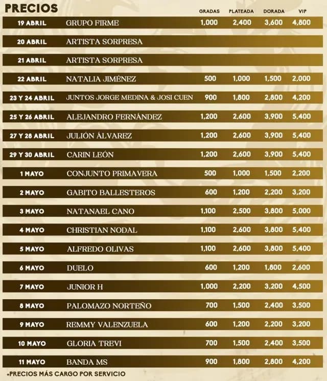 Precios de conciertos de Palenque Feria de San Marcos 2025