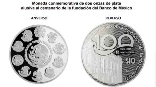 Nueva moneda conmemorativa de los 100 años del Banxico. Foto: Especial