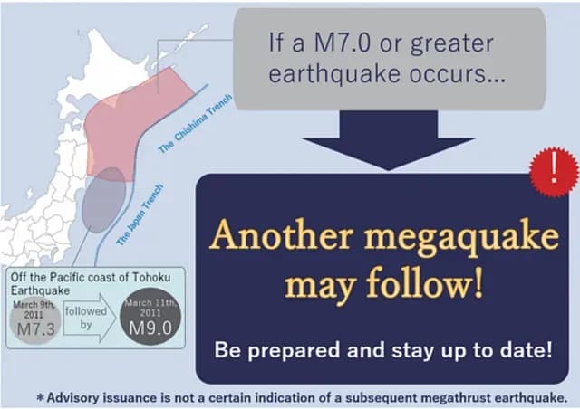 Aviso de las autoridades japonesas sobre alerta de terremoto posterior. Foto: JMA