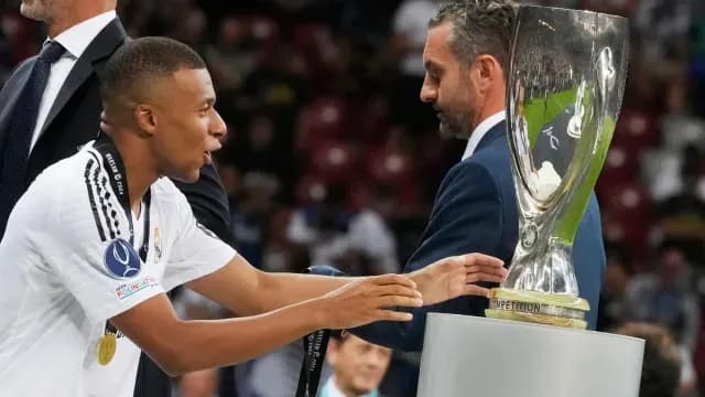 Primer partido de Mbappé con el Real Madrid y ya es campeón. Foto AP