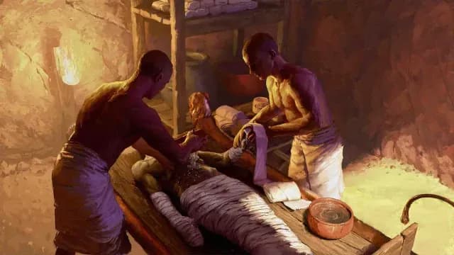 Recreación del rito de embalsamamiento en Egipto