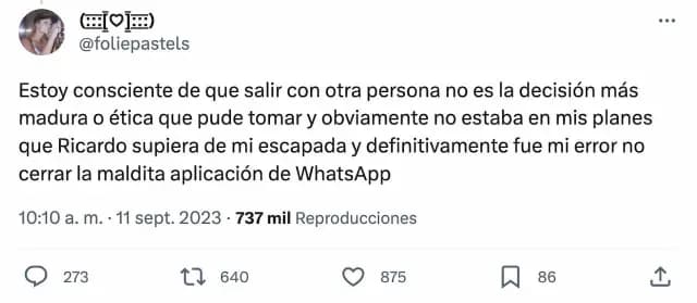 La mujer lamentó haber dejado abierta su cuenta de WhatsApp