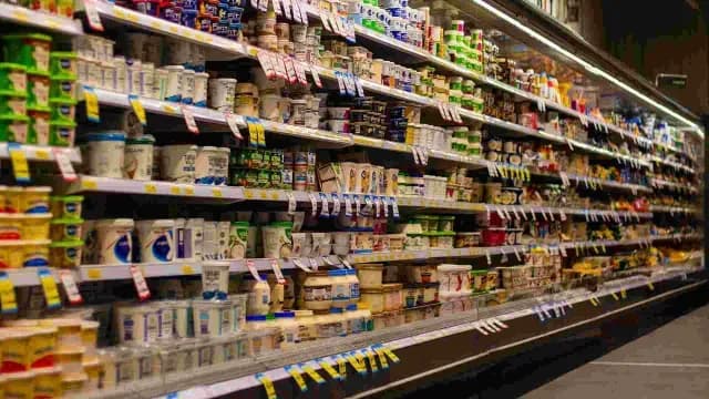 Anaquel con productos que cuentan con grasas trans