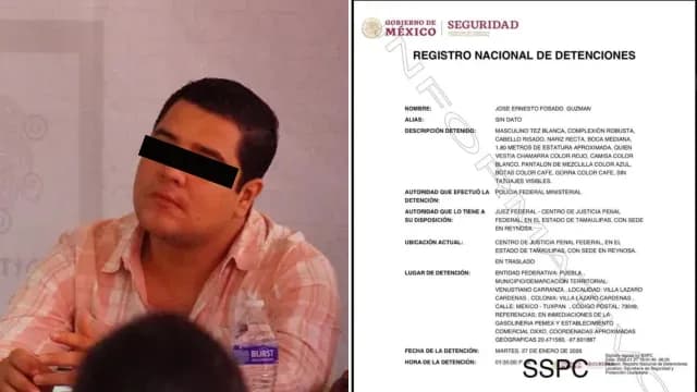Detienen a José Ernesto "N" regidor de Venustiano Carranza. Foto: Registro Nacional de Detenciones