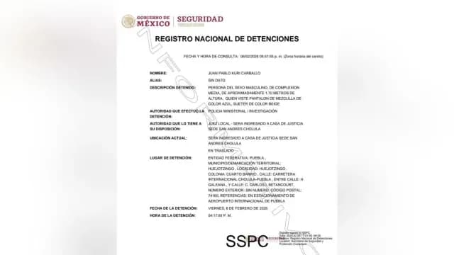 Juan Pablo "N" fue detenido el 6 de febrero a las 16:17 horas.