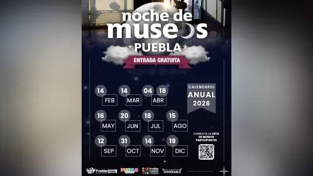 El calendario 2026 de la Noche de Museos en Puebla tendrá 12 ediciones