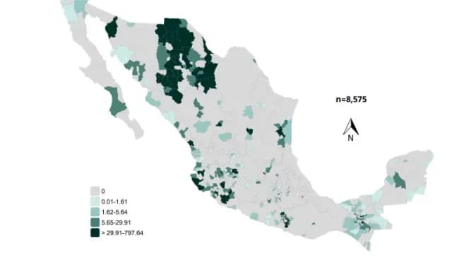 Mapa de contagios de sarampión en México. Foto: SSA