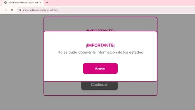 Falla página del INE citas renovación credencial